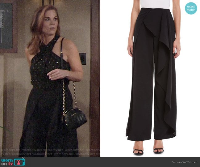 WornOnTV: Phyllis’s black embellished cross neck top and ruffled pants ...