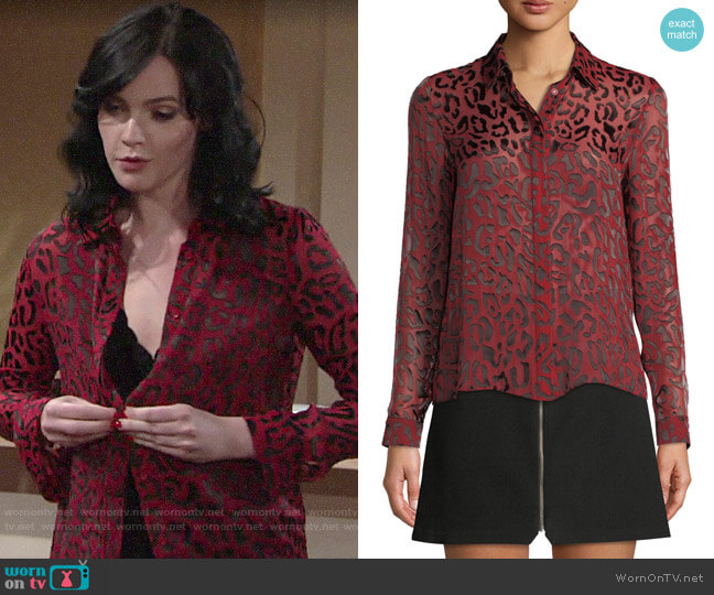 Alice + Olivia Willa Leopard Burnout Shirt worn by Tessa Porter (Cait Fairbanks) on The Young & the Restless