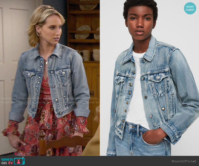 All Saints Lexi Denim Jacket worn by Mandy Baxter (Molly McCook) on Last Man Standing