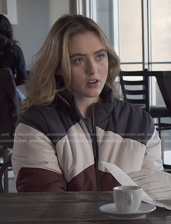 Allie’s colorblock puffer jacket on The Society