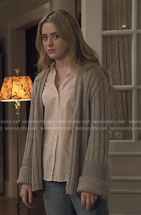 Allie's grey ribbed cardigan on The Society