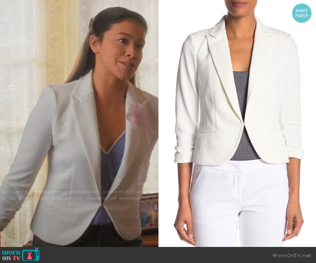 Amanda & Chelsea Pique 3/4 Length Sleeve Knit Blazer Jacket worn by Jane Villanueva (Gina Rodriguez) on Jane the Virgin