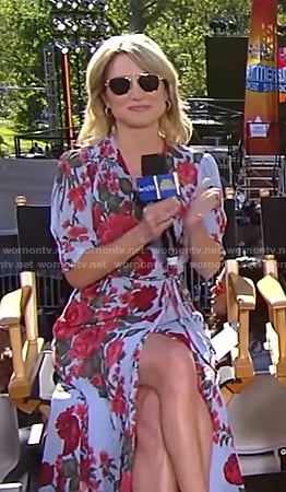 Amy’s blue floral wrap dress on Good Morning America