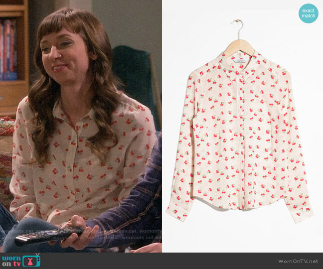 & Other Stories Cherry Print Button Down worn by Denise on The Big Bang Theory