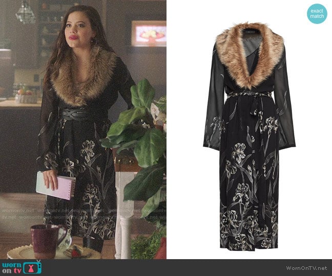 WornOnTV Maggie s black floral dress with fur collar on Charmed