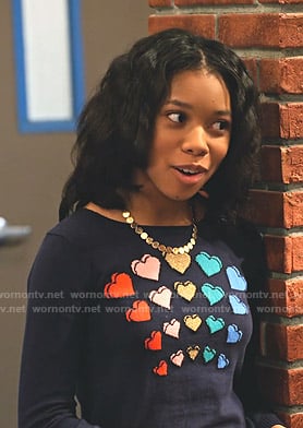 Becky's navy heart print sweater on No Good Nick