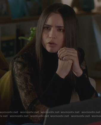 Ava’s black lace sleeve top on Pretty Little Liars The Perfectionists