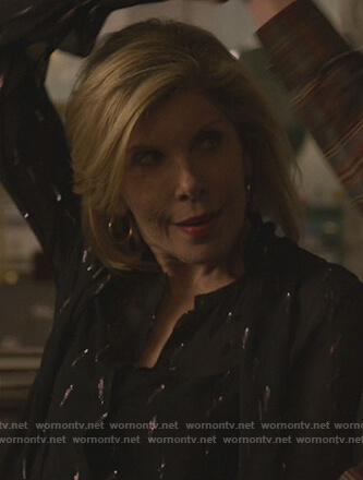 Diane’s black metallic blouse on The Good Fight