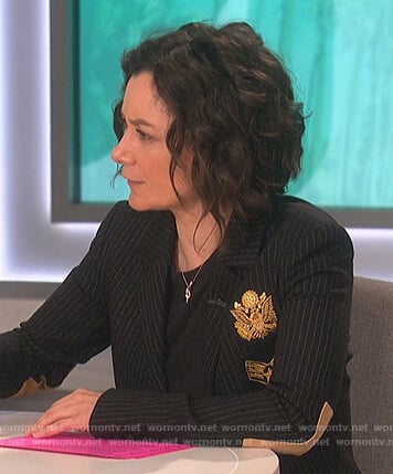 Sara’s black pinstripe blazer on The Talk