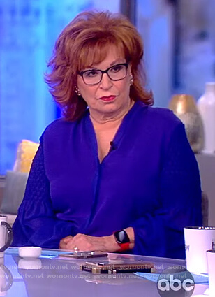 Joy’s blue smocked sleeve blouse on The View
