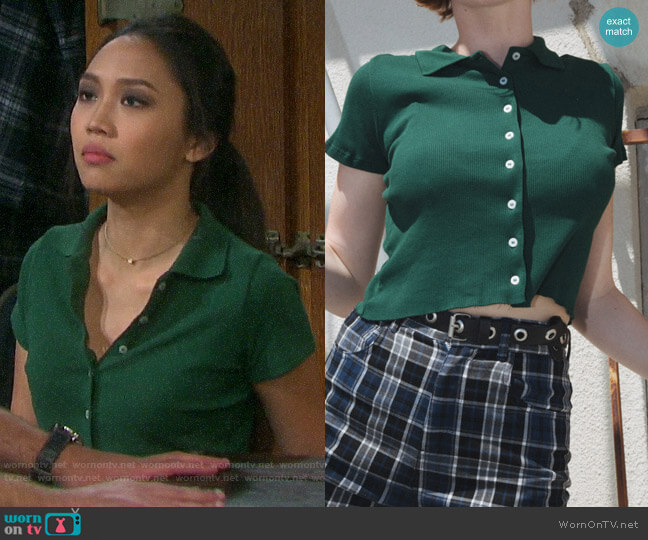 Haley's green button front top Days of our Lives Thia Megia | Clothes and Wardrobe from TV