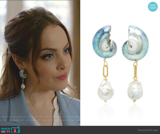 Snow Day Earrings by Brinker & Eliza worn by Fallon Carrington (Elizabeth Gillies) on Dynasty