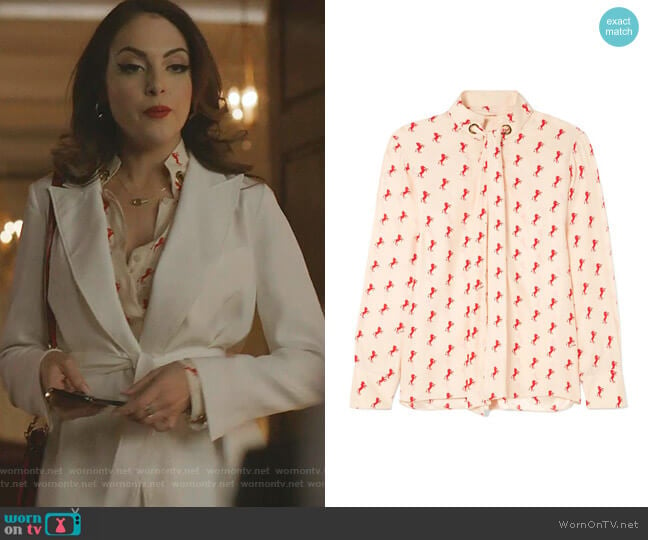 Printed Pussy-Bow Blouse by Chloe worn by Fallon Carrington (Elizabeth Gillies) on Dynasty