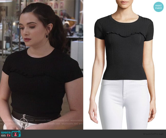 Marina Ribbed Ruffle Tee by Cinq a Sept worn by Jane Sloan (Katie Stevens) on The Bold Type