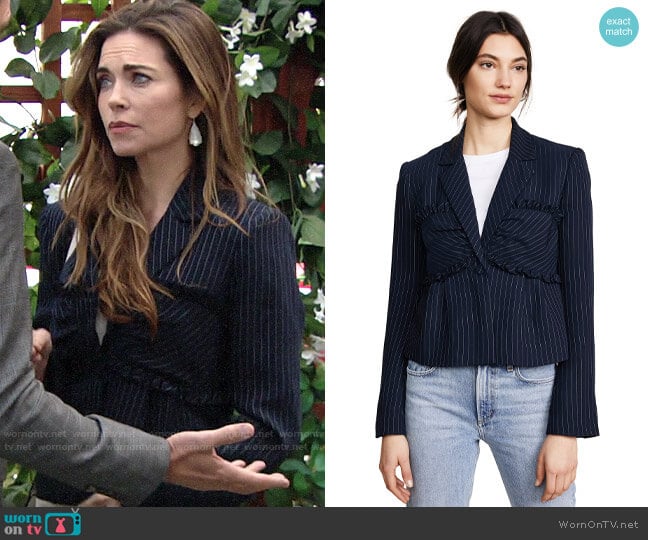 WornOnTV: Victoria’s pinstripe jacket with ruffles on The Young and the ...