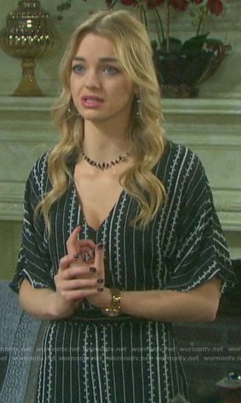 Claire's black printed jumpsuit on Days of our Lives