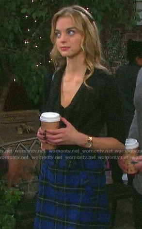 Claire’s blue plaid skirt on Days of our Lives