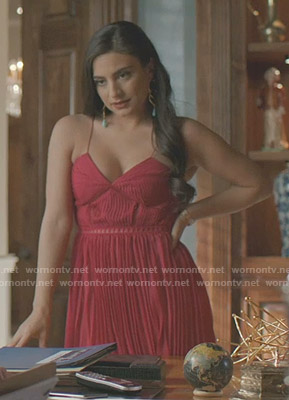 Cristal's red pleated dress on Dynasty