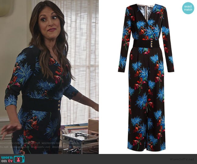 Hewes Floral-print Jumpsuit by Diane von Furstenberg worn by Colleen Brandon-Ortega (Angelique Cabral) on Life in Pieces