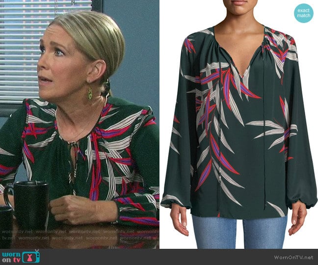 Diane von Furstenberg Silk Printed Blouse worn by Jennifer Horton (Melissa Reeves) on Days of our Lives