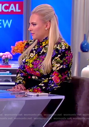 Meghan’s black floral print blouse on The View