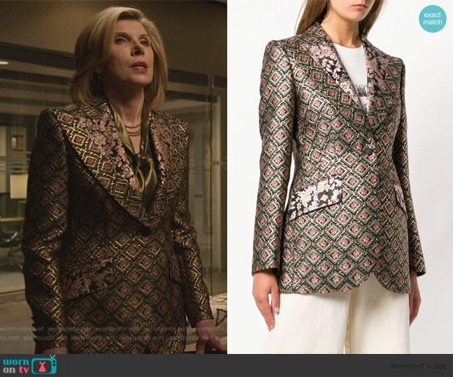 Jacquard Blazer by Dolce & Gabbana worn by Diane Lockhart (Christine Baranski) on The Good Fight