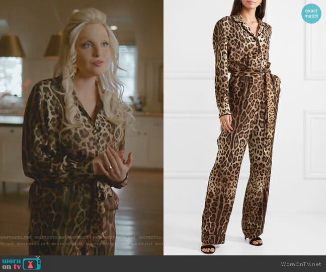 Leopard-Print Silk-Twill Jumpsuit by Dolce & Gabbana worn by Alexis Carrington (Elaine Hendrix) on Dynasty