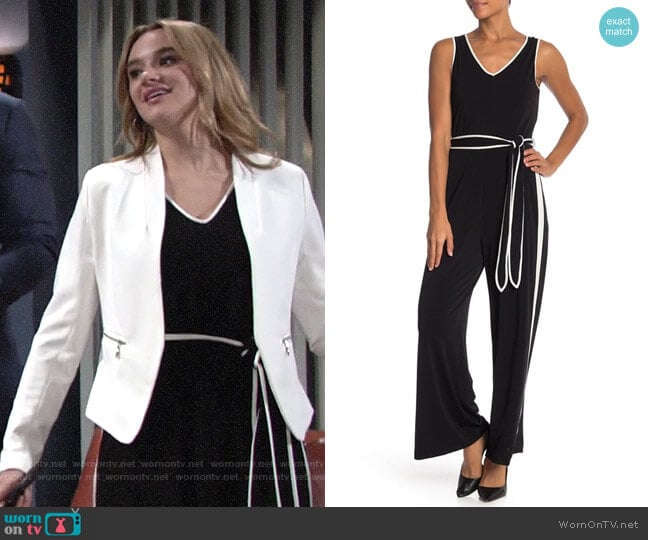 ECI Two-Tone V-Neck Tank Jumpsuit worn by Summer Newman (Hunter King) on The Young and the Restless