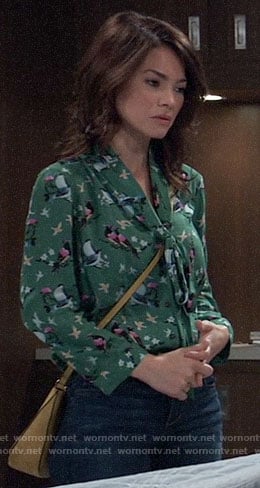 Elizabeth’s green bird print blouse on General Hospital