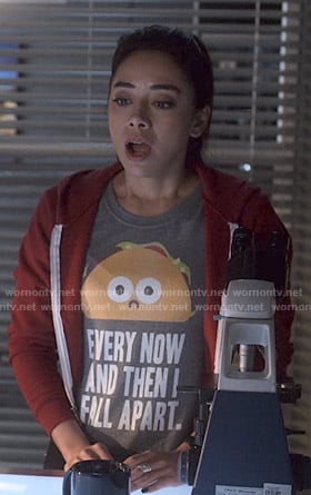 Ella's grey Every Now And Then I Fall Apart tee on Lucifer