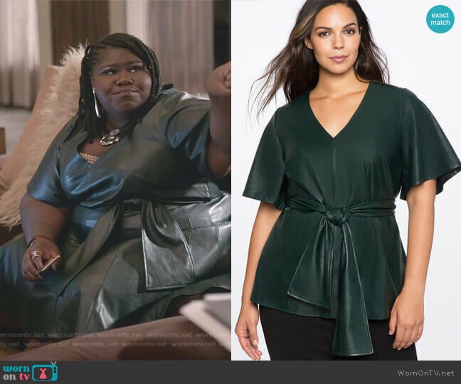 Flare Sleeve Tie Waist Faux Leather Top by Eloquii worn by Becky (Gabourey Sidibe) on Empire