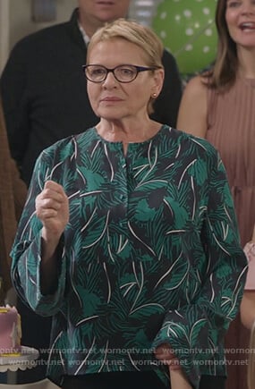 Joan's palm print top on Life in Pieces