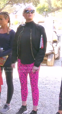 Erika's bomber jacket and pink printed leggings on The Real Housewives of Beverly Hills