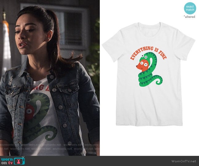 Everything is Fine tee by Michael Buxton at Threadless worn by Ella Lopez (Aimee Garcia) on Lucifer