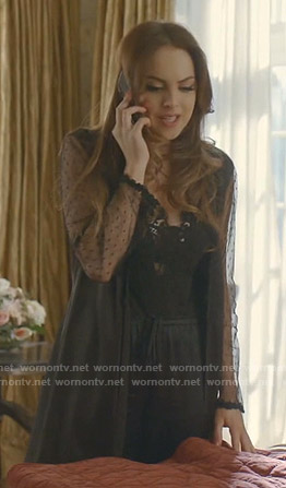 Fallon’s black robe with sheer sleeves on Dynasty