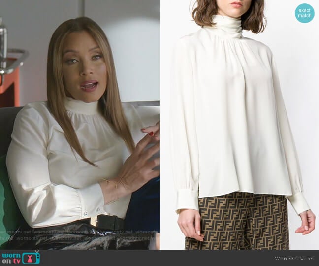 Tie Neck Silk Blouse by Fendi worn by Dominique Deveraux (Michael Michele) on Dynasty