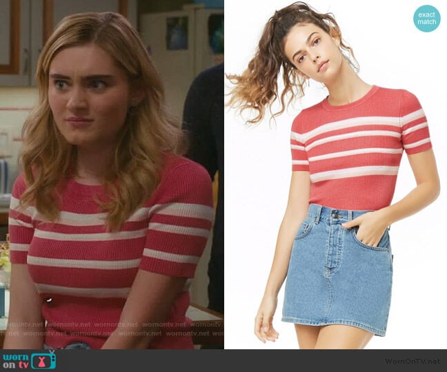 Striped Sweater-Knit Top by Forever 21 worn by Taylor Otto (Meg Donnelly) on American Housewife