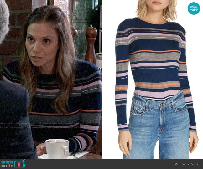 Frame Stripe Crewneck Merino Wool Blend Sweater worn by Kim Nero (Tamara Braun) on General Hospital