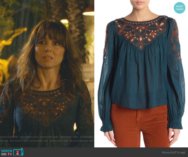 Everything I Know Cotton Peasant Blouse by Free People worn by Judy Hale (Linda Cardellini) on Dead to Me