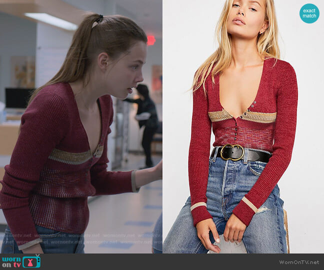 Frequency V-Neck Top by Free People worn by Kelly Aldrich (Kristine Froseth) on The Society