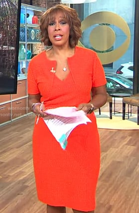 Gayle's orange folded neck dress on CBS This Morning