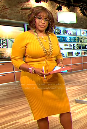 Gayle's yellow ribbed corset dress on CBS This Morning