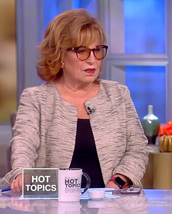 Joy’s gray collarless jacket on The View