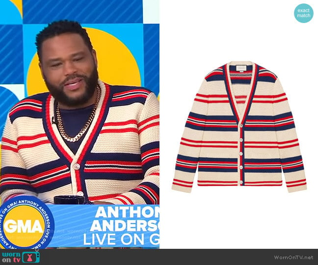 Gucci Cotton Wool Cardigan with Appliqué worn by Anthony Anderson on GMA