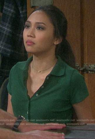 Haley's green button front top on Days of our Lives