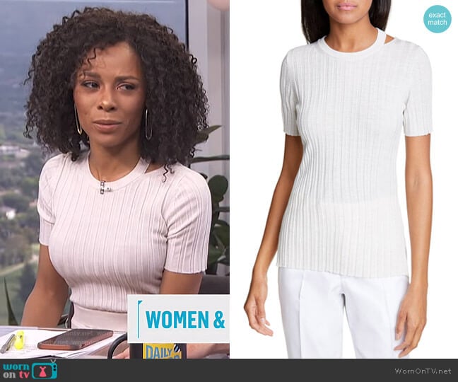 Slash Neck Ribbed Wool Sweater by Helmut Lang worn by Zuri Hall on E! News