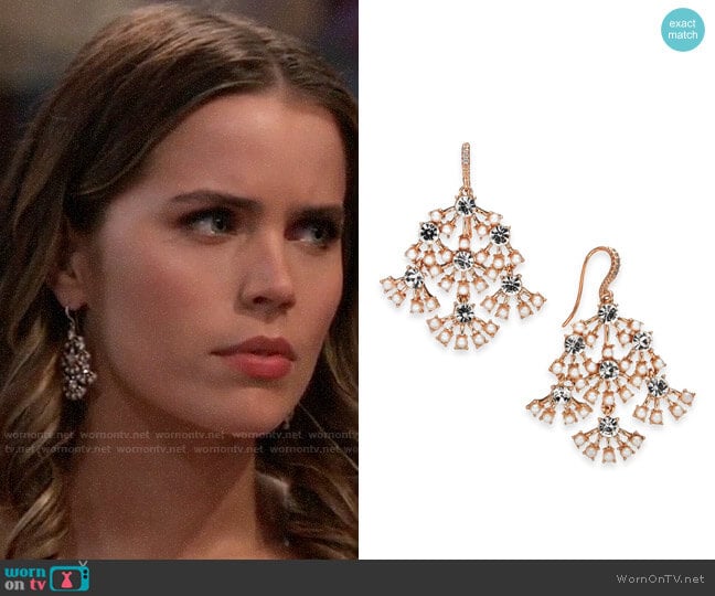 INC International Concepts Rose-Gold Tone Pearl & Crystal Chandelier Earrings worn by Sasha Gilmore (Sofia Mattsson) on General Hospital