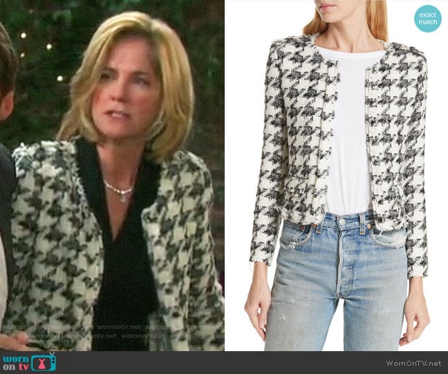 IRO Houndstooth Tweed Jacket worn by Eve Donovan (Kassie DePaiva) on Days of our Lives