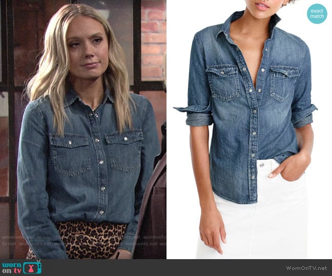 J. Crew Western chambray shirt worn by Abby Newman (Melissa Ordway) on The Young and the Restless