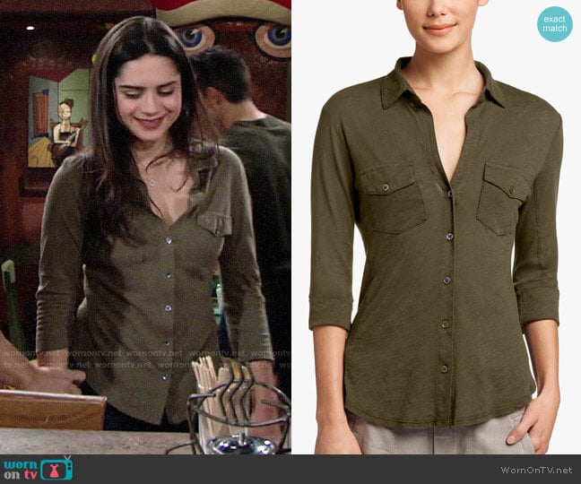 James Perse Sheer Slub Side Panel Shirt worn by Lola Rosales (Sasha Calle) on The Young and the Restless